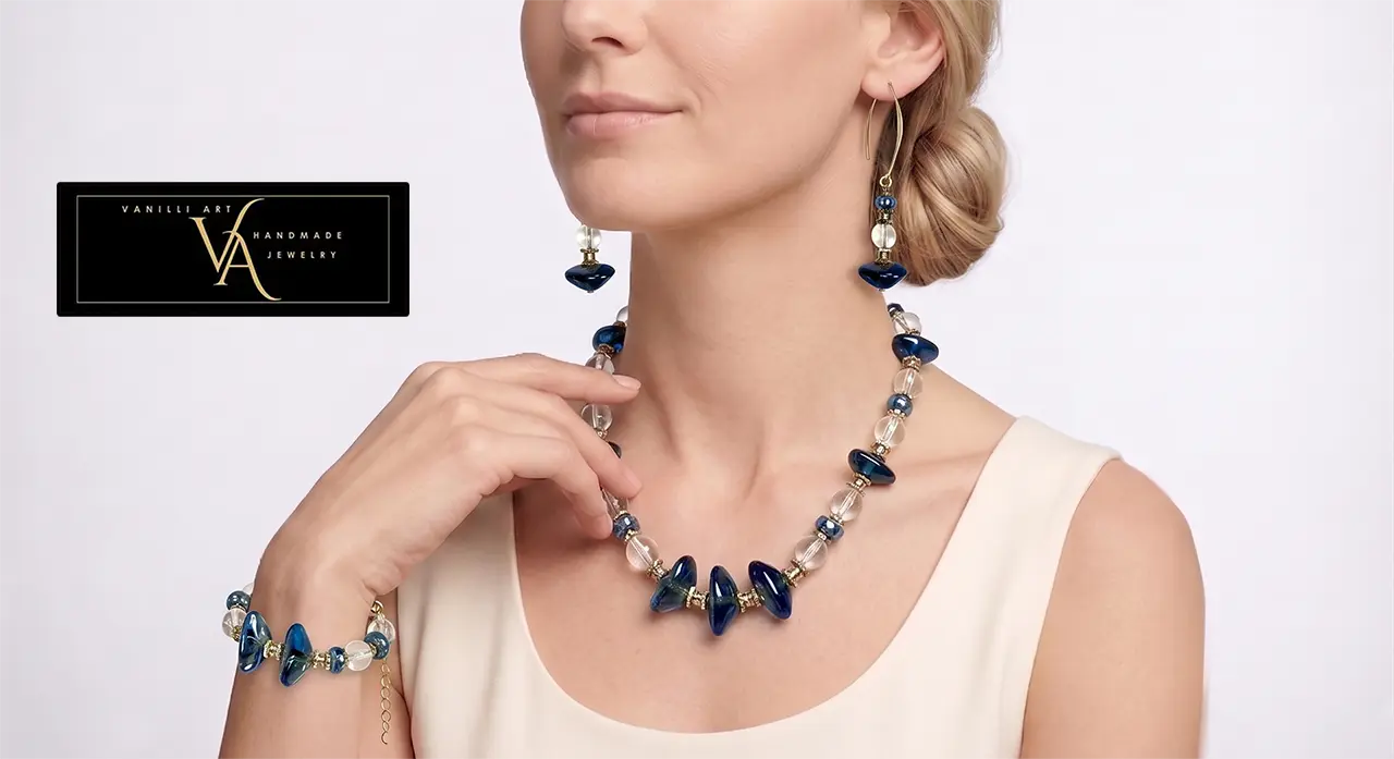 Handmade blue glass jewellery set